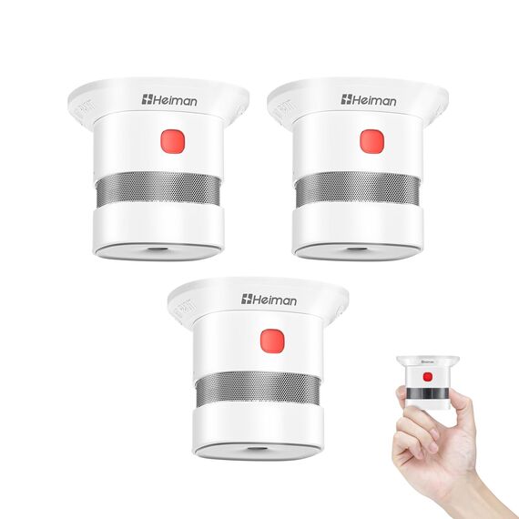 Heiman Mini Rauchmelder 3er Set – Red Dot Design Award, 10 Jahre Batterielaufzeit, EN14604, TÜV, CE, UKCA, DBI Zertifiziert, 85 dB Alarm, Feuermelder, Rauchwarnmelder mit fotoelektrischem Sensor