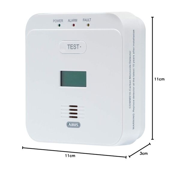 ABUS Kohlenmonoxid-Warnmelder COWM510 - CO-Melder mit 85 dB lautem Alarm, Prüftaste, 10-Jahres-Sensor & LCD Display - Weiß
