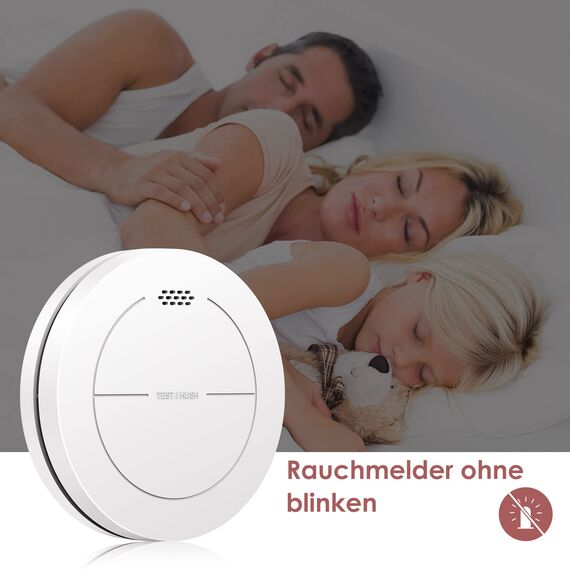 Safeliveo Rauchmelder ohne Blinkende LED, mit 10 Jahre Batterie, Mute Funktion, 85 dB Photoelektrischer Rauchmelder mit Klebepads, Standalone Flacher Brandmelder für den Brandschutz zu Hause (2 Stück)