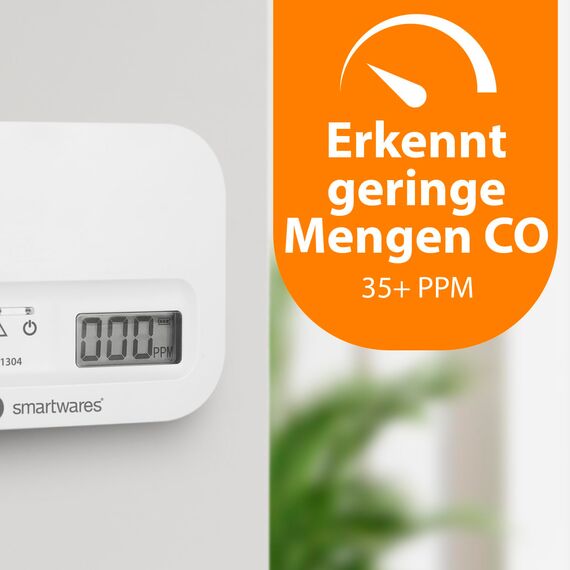Smartwares Kohlenmonoxid melders, 10 Jahre Sensor, 1.5 Testsieger Wertung, mit Display und Testknopf - FGA-13042
