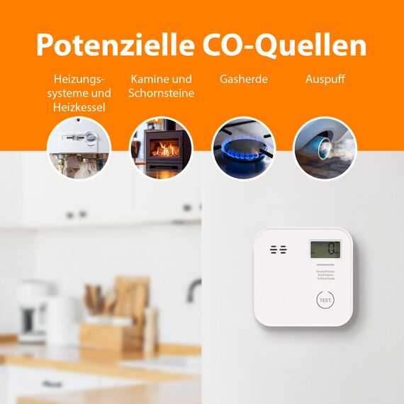 Smartwares CO-Melder - 10-Jahres-Batterie - LED-Bildschirm & Anzeige - Testknopf - FGA-13091