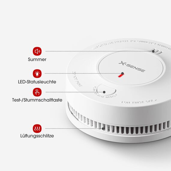 X-Sense Verbesserter Rauchmelder 10 Jahre Batterie, Feuermelder mit fotoelektrischem Sensor, EN14604 geprüfte Brandmelder, SD2J0AX, 10er Set