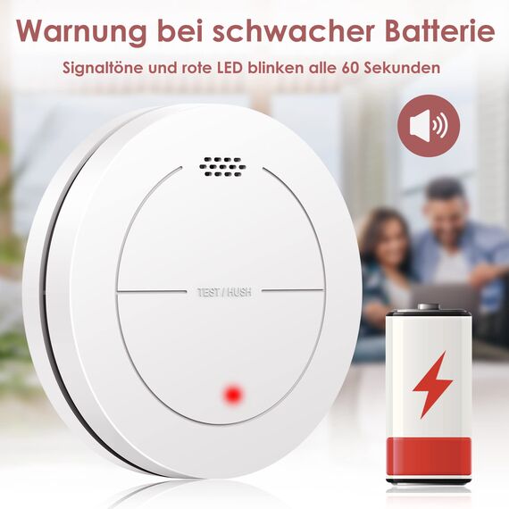 Rauchmelder 6er Set, ohne Blinkende LED, mit 10 Jahre Batterie, mit Klebepads, Mute Funktion, 85 dB Alarmton, Standalone Flacher Brandmelder für den Brandschutz zu Hause.