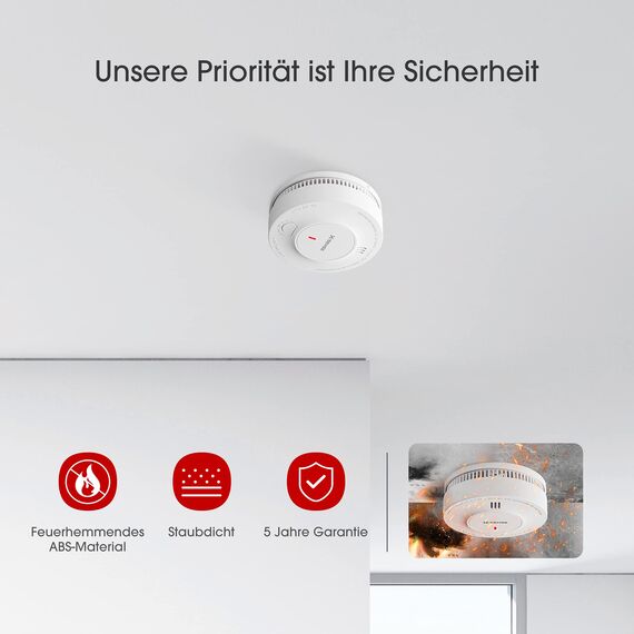 X-Sense Verbesserter Rauchmelder 10 Jahre Batterie, Feuermelder mit fotoelektrischem Sensor, EN14604 geprüfte Brandmelder, SD2J0AX, 5er Set