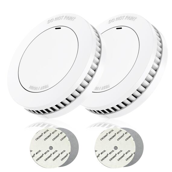 RUNIDUR 2er MINI Rauchmelder Set 10 Jahre Batterie, feuermelder ohne fehlalarme, brandmelder flach zum kleben ohne Bohren, Weiß