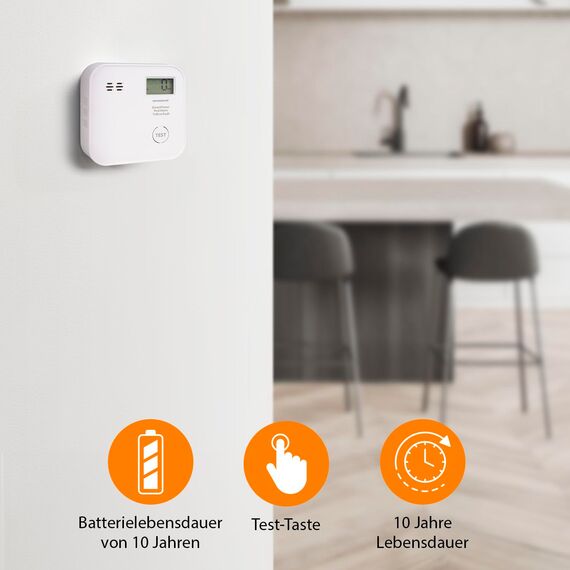 Smartwares CO-Melder - 10-Jahres-Batterie - LED-Bildschirm & Anzeige - Testknopf - FGA-13091
