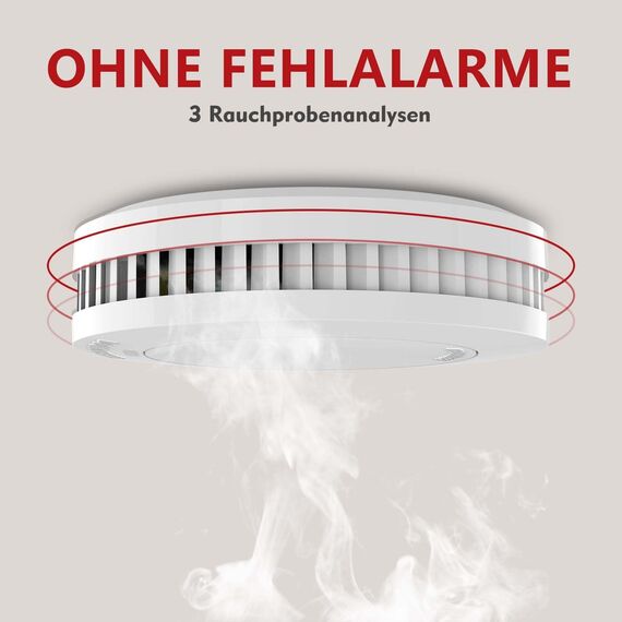 RUNIDUR 1er Rauchmelder 10 Jahre batterieKein Bohren erforderlich EN14604-konformer feuermelder Flacher Selbstklebender brandmelder Weiß