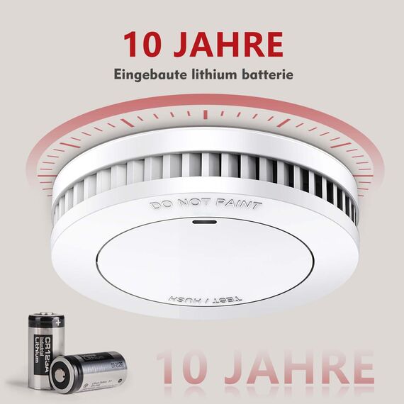 RUNIDUR 5er Rauchmelder Set 10 Jahren Batterie, kostenloser Rückgabe, Feuermelder ohne blinken, Weiß