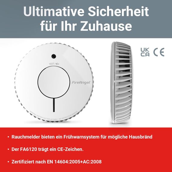 FireAngel Optischer Rauchmelder 2er-Pack- FA6120-INT-T2 Rauchmelder mit 10 Jahre Batterie für Ihr Heim mit Test-/Stummschaltungstaste - Ersatz für ST-622/ST-620 - Feuermelder mit Frühwarnsystem - Weiß