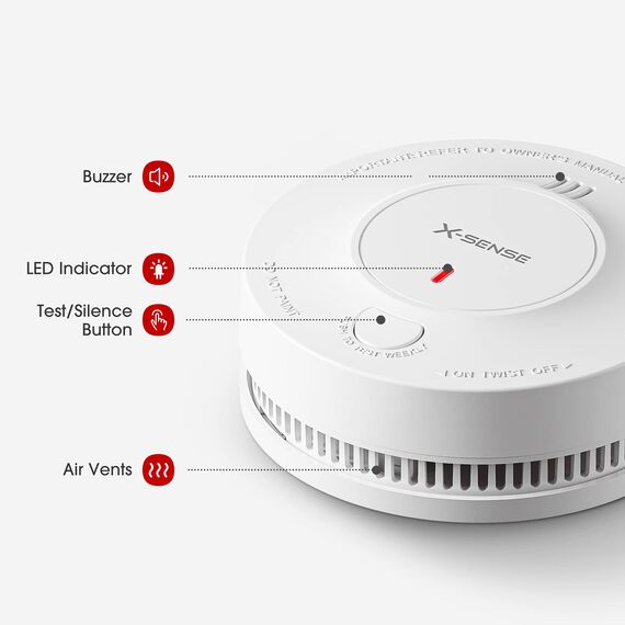 X-Sense Verbesserter Rauchmelder 10 Jahre Batterie, Feuermelder mit fotoelektrischem Sensor, EN14604 geprüfte Brandmelder, SD2J0AX, 2er Set