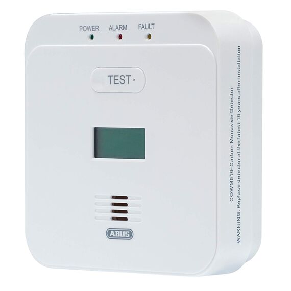 ABUS Kohlenmonoxid-Warnmelder COWM510 - CO-Melder mit 85 dB lautem Alarm, Prüftaste, 10-Jahres-Sensor & LCD Display - Weiß