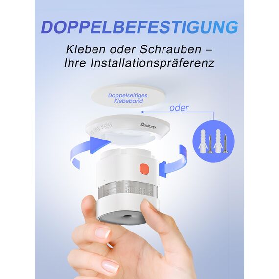 Heiman Mini Rauchmelder – 10 Jahre Batterielaufzeit, EN 14604, DBI Zertifiziert, 85 dB Alarm, Red Dot Design Award, Feuermelder, Rauchwarnmelder mit fotoelektrischem Sensor, 1 Stück
