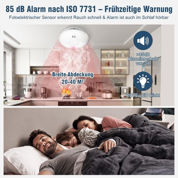 DAYTECH Rauchmelder 10 Jahre Batterie mit Magnethalterung – 1 Stück TÜV-zertifizierte Rauchwarnmelder mit 85 dB Alarm & Test/Stummschaltknopf – Für Schlafzimmer, Küche, Kinderzimmer(Weiß-1er)
