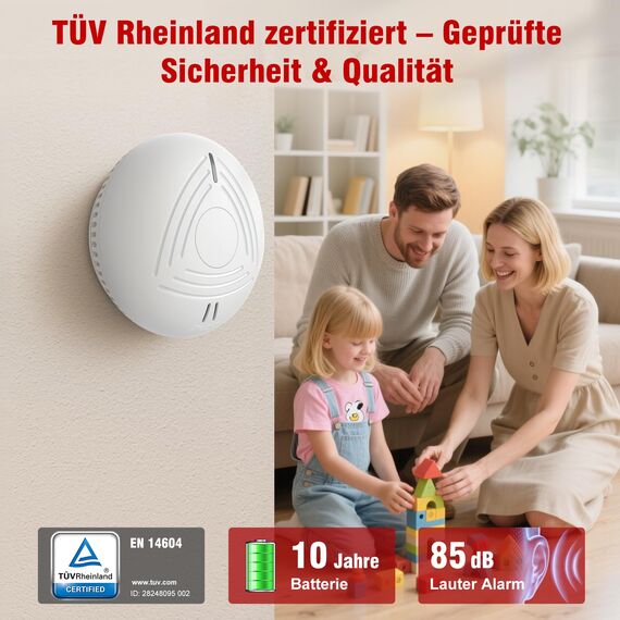 DAYTECH Rauchmelder 10 Jahre Batterie, Rauchwarnmelder Standalone Feuermelder, Flacher Brandmelder für den Brandschutz zu Hause Weiß (Weiß-5er)