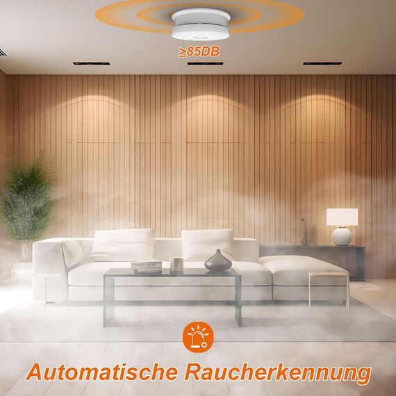 Rauchmelder,Rauchmelder mit magnethalterung Feuermelder 10 Jahre Lebensdauer, Photoelektrischer Brandmelder mit austauschbarer Batterie 1 Stück