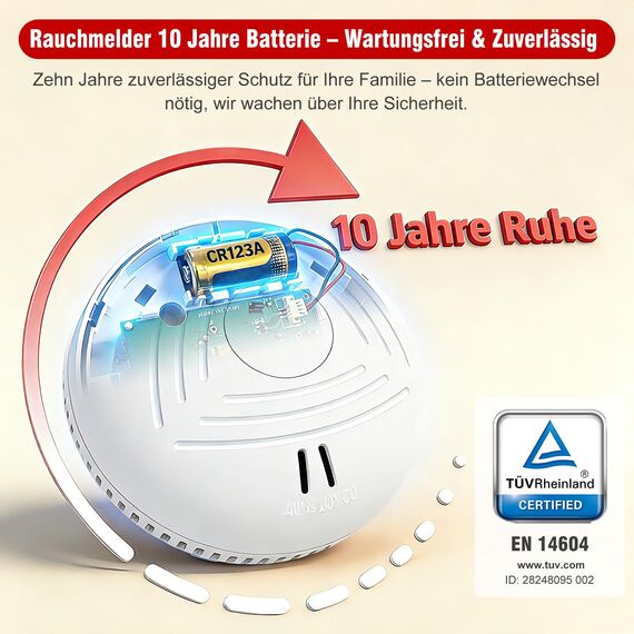 DAYTECH Rauchmelder 10 Jahre Batterie – 3er Rauchmelder mit Magnethalterung Set, TÜV Rheinland Zertifiziert, 85 dB Brandmelder & Rauchwarnmelder mit Test/Stummschaltung