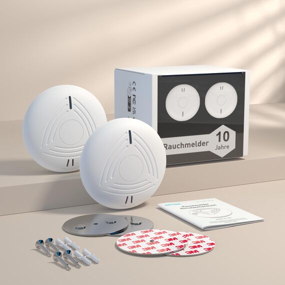 DAYTECH Rauchmelder 10 Jahre Batterie – 2er Rauchmelder mit Magnethalterung Set, TÜV Rheinland Zertifiziert, Rauchwarnmelder & Feuermelder mit 85 dB Alarm & Test/Stummschaltung