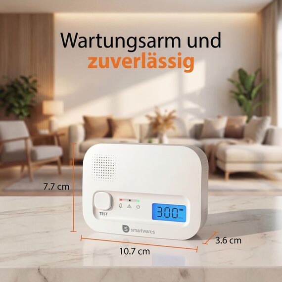 Smartwares Kohlenmonoxid melder, 10 Jahre Sensor, 1.5 Testsieger Wertung, mit Display und Testknopf - FGA-13041