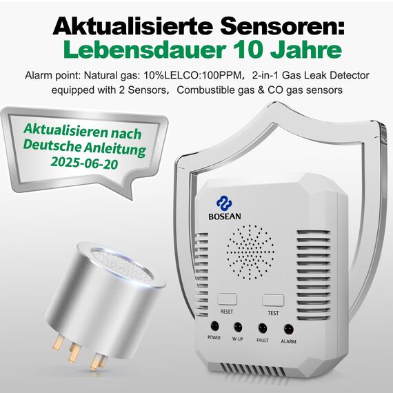 2 in 1 Gasleckmelder, Kohlenmonoxid Melder und Erdgasdetektor, CO Melder & Erdgas Methan-Propan-Butan-Brenngas-Alarm für Küche, Tankstelle, Garage,Wohnmobil