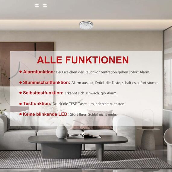 RUNIDUR 12er Set Mini Rauchmelder Set 10 Jahre Batterie, feuermelder ohne fehlalarme, brandmelder 10 Jahre Batterie ohne blinken, zum kleben, Weiß