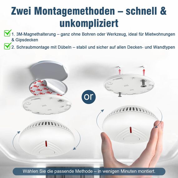 DAYTECH Rauchmelder 10 Jahre Batterie mit Magnethalterung – 1 Stück TÜV-zertifizierte Rauchwarnmelder mit 85 dB Alarm & Test/Stummschaltknopf – Für Schlafzimmer, Küche, Kinderzimmer(Weiß-1er)
