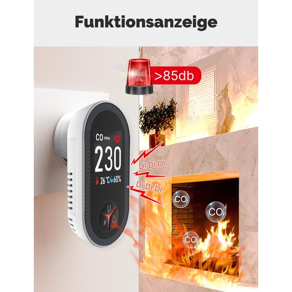 MOES Kohlenmonoxid-Melder mit Stecker, 3-in-1 CO-Melder mit Temperatur- & Luftfeuchtigkeitssensor, mit akustischem Alarm für CO – geeignet für Haus & Wohnmobil