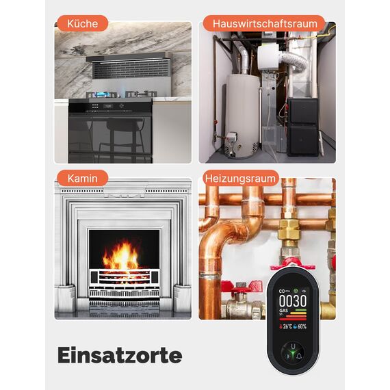 MOES Kohlenmonoxid- und Gasmelder mit Stecker, 4-in-1 CO-Melder mit Temperatur- & Luftfeuchtigkeitssensor, mit akustischem Alarm für LPG, Propan, Methan, Ethan & CO – für Haus & Wohnmobil geeignet