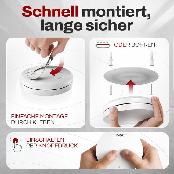 ALPENLUFT Rauchmelder 10 Jahre Batterie, Feuermelder Flach, Rauchwarnmelder, Brandmelder, | Ohne Bohren, Ohne LED Blinken - Rauch Brandschutz Brandmeldeanlage 5er Set
