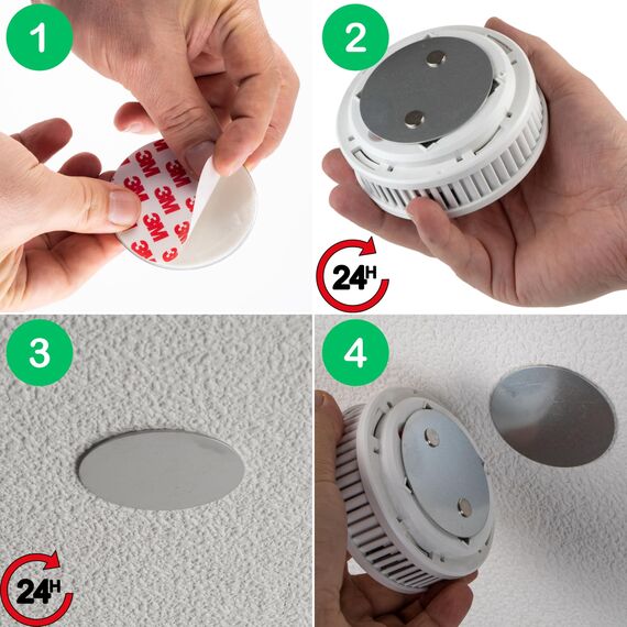 Rauchmelder Magnethalter, 7 Stück, Ø 70 mm Durchmesser, zum Kleben an die Decke, Magnethalterung mit Befestigung ohne Bohren, Halter für Feuermelder und Rauchwarnmelder, Warngerät Klebepad Halterung