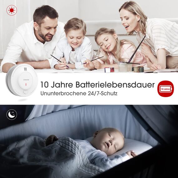 X-Sense Verbesserter Rauchmelder 10 Jahre Batterie, Feuermelder mit fotoelektrischem Sensor, EN14604 geprüfte Brandmelder, SD2J0AX, 10er Set