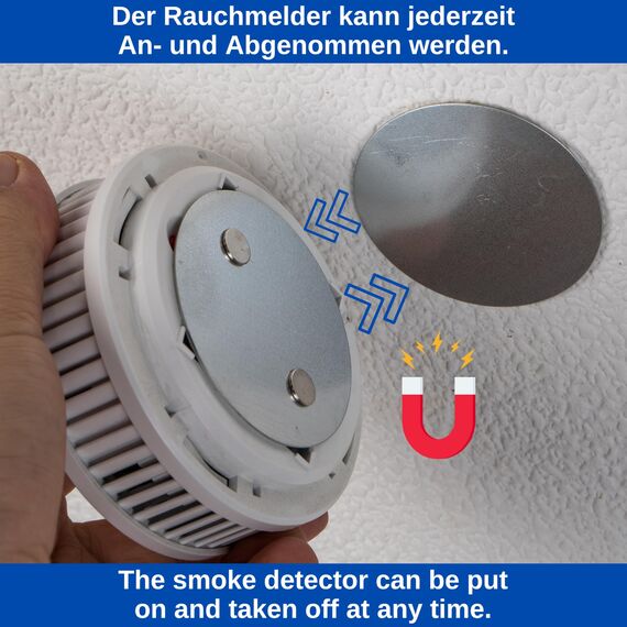 Rauchmelder Magnethalter, 7 Stück, Ø 70 mm Durchmesser, zum Kleben an die Decke, Magnethalterung mit Befestigung ohne Bohren, Halter für Feuermelder und Rauchwarnmelder, Warngerät Klebepad Halterung