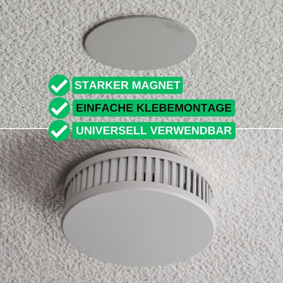 Rauchmelder Magnethalter, 3 Stück, Ø 50 mm Durchmesser, zum Kleben an die Decke, Magnethalterung mit Befestigung ohne Bohren, Halter für Feuermelder und Rauchwarnmelder, Warngerät Klebepad Halterung