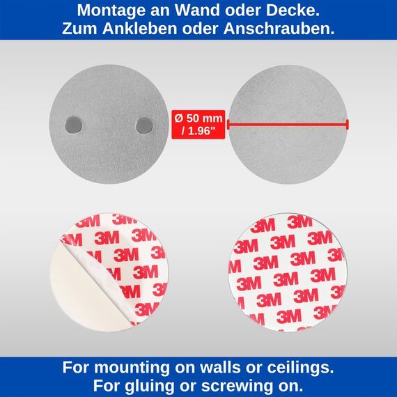 Rauchmelder Magnethalter, 5 Stück, Ø 50 mm Durchmesser, zum Kleben an die Decke, Magnethalterung mit Befestigung ohne Bohren, Halter für Feuermelder und Rauchwarnmelder, Warngerät Klebepad Halterung