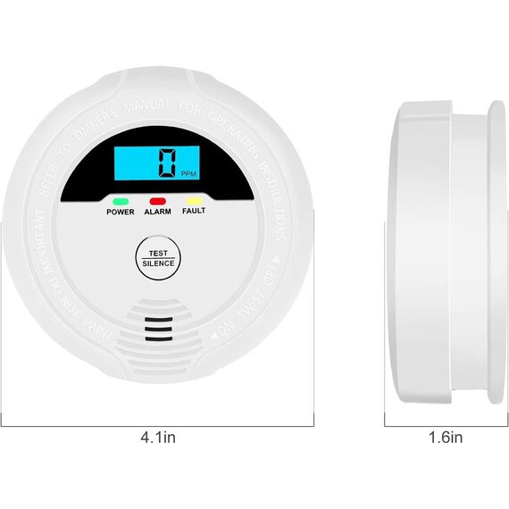 Kohlenmonoxid-Detektor, CO-Detektor mit digitaler LCD-Anzeige und akustischen Alarmen Carbon Monoxide Alarms Batteriebetrieben