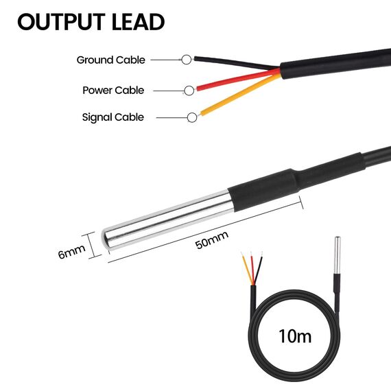 Aideepen 2 Stuck Temperatursensor, 10m Kabel Wasserdicht Temperaturfühler digitaler Edelstahl Temperatursensor kompatibel mit Arduino und Raspberry Pi inklusive E-Book