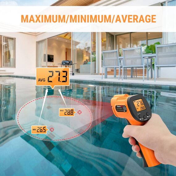 ThermoPro TP30 Infrarot Thermometer Digital Laser Temperaturmessgerät -50°C ~ 550°C Emissionsgrad einstellbar MAX/MIN/AVG-Messwerte (NICHT für Mensch) Ideal für Klimaanlage, Automotor, Bodenheizung