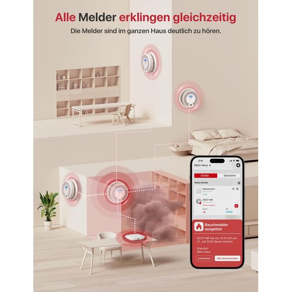 X-Sense Rauch- und Kohlenmonoxid Melder, vernetzter Kohlenmonoxid-Melder, Basisstation ist erforderlich, SC07-MR, 1er-Pack
