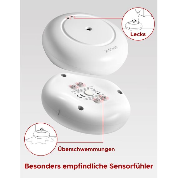 X-Sense Smart Wassermelder mit Batterie, WLAN Wassersensor, kompakter Überschwemmungssensor mit Einstellbarer Lautstärke von bis zu 110 dB sowie 500 m Reichweite, für Küchen, Keller und Badezimmer