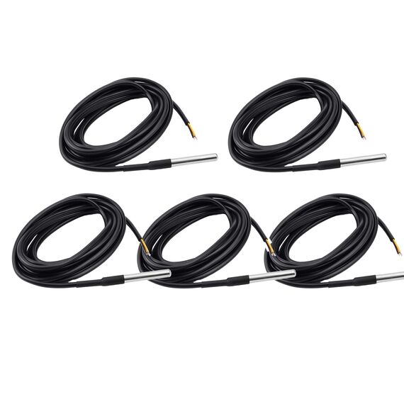 Aideepen 5 Stuck Temperatursensor, 3m Kabel Wasserdicht Temperaturfühler digitaler Edelstahl Temperatursensor kompatibel mit Arduino und Raspberry Pi inklusive E-Book, kompatibel mit Shelly