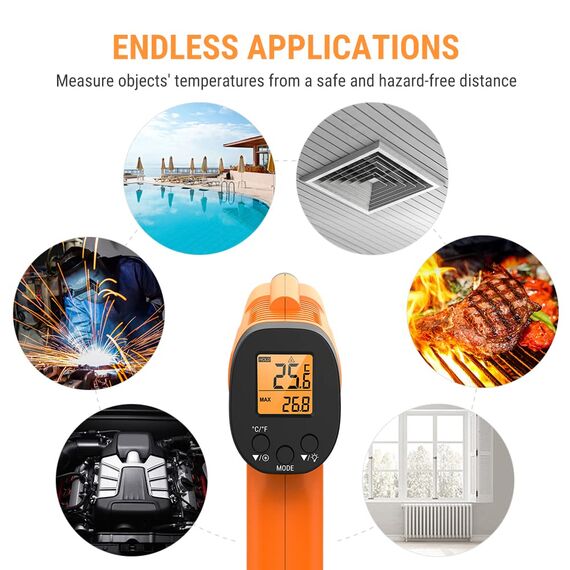 ThermoPro TP30 Infrarot Thermometer Digital Laser Temperaturmessgerät -50°C ~ 550°C Emissionsgrad einstellbar MAX/MIN/AVG-Messwerte (NICHT für Mensch) Ideal für Klimaanlage, Automotor, Bodenheizung
