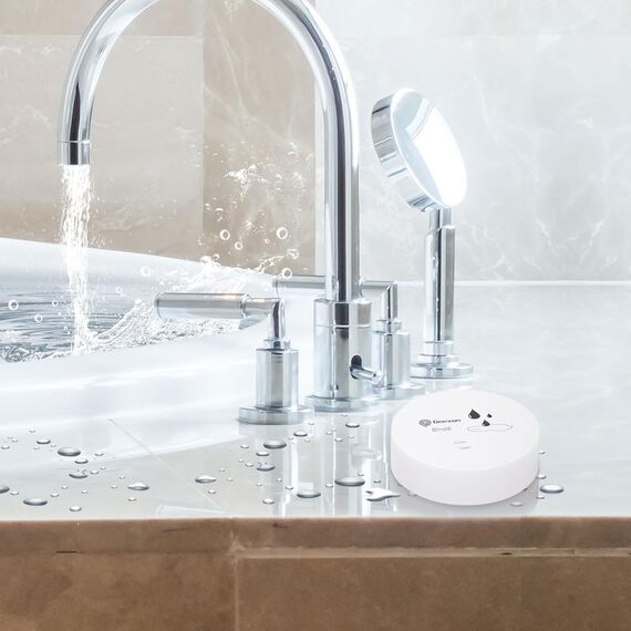 Geevon Wassermelder Wasseralarm2 Stück, 100dB Wasserwarner, Wassersensor Alarm, Batteriebetrieben für Keller, Badezimmer, Waschküche, Küchen, Garagen und Dachböden (Lieferung mit Batterie)