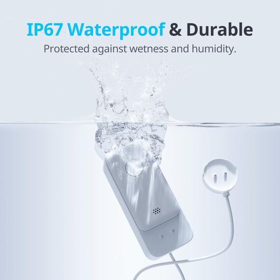 SwitchBot WLAN Wassermelder kein Hub erforderlich(nur 2.4G), Smart Wassersensor 100dB Einstellbarer Alarm & App-Benachrichtigung, IP67 wasserdicht, Wasserleck-Detektor für Zuhause mit 1m Sensorkabel