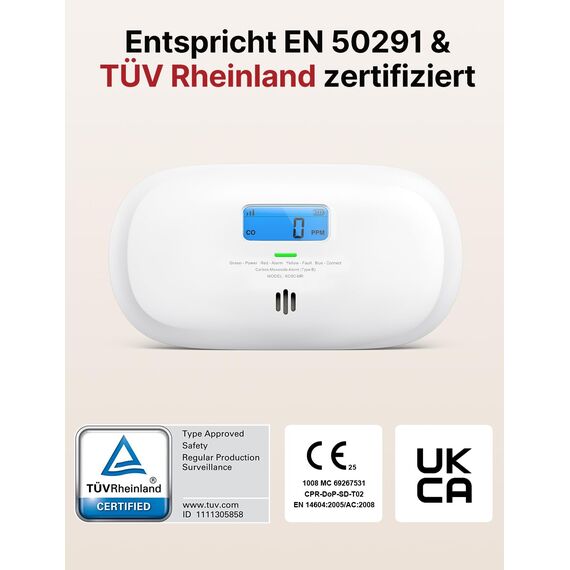 X-Sense Smart Kohlenmonoxid Melder, TÜV Rheinland Zertifiziert, mit Digitalanzeige, austauschbarer Batterie, App-Steuerung, mit Basisstation SBS50, XC0C-MR11, 1 Stück