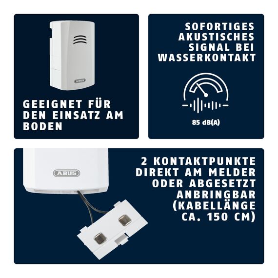 ABUS Wassermelder HSWM10000 - warnt bei Wasserschäden in Küche, Bad, Keller - 85 dB lauter Wasseralarm - Batterie austauschbar Weiss