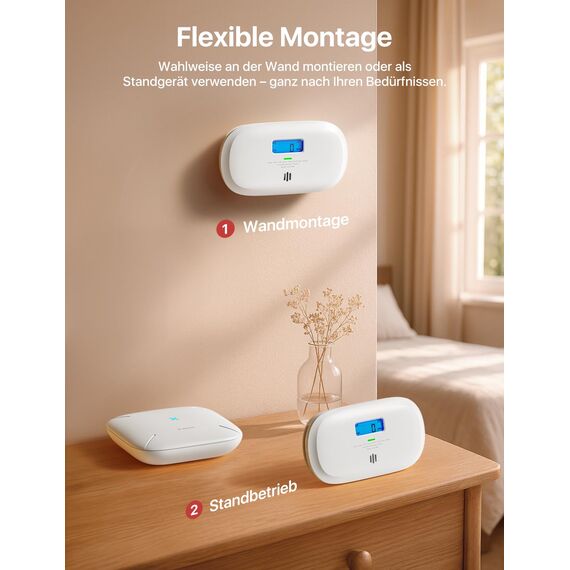 X-Sense Smart Kohlenmonoxid Melder, TÜV Rheinland Zertifiziert, mit Digitalanzeige, austauschbarer Batterie, App-Steuerung, mit Basisstation SBS50, XC0C-MR11, 1 Stück