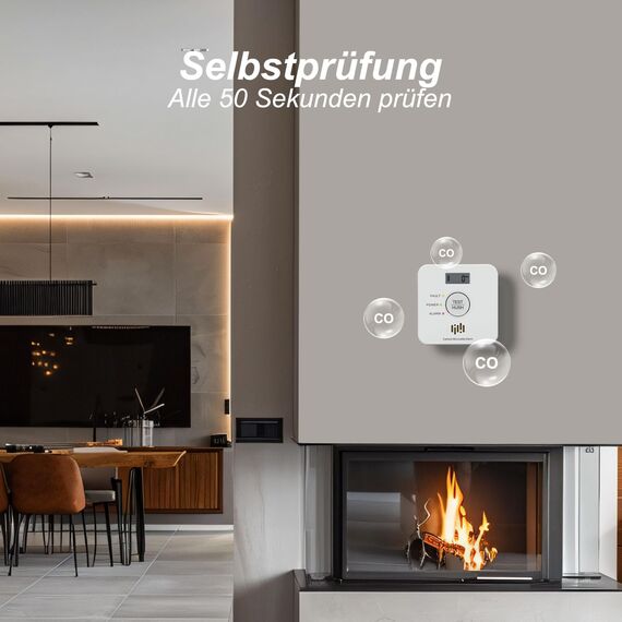 Kohlenmonoxid Melder, 10-Jahres-Batterie CO melder mit LCD-Display und Silent-Test-Taste, EN50291 konform, Kohlenmonoxid-Warner (TCS0202A)