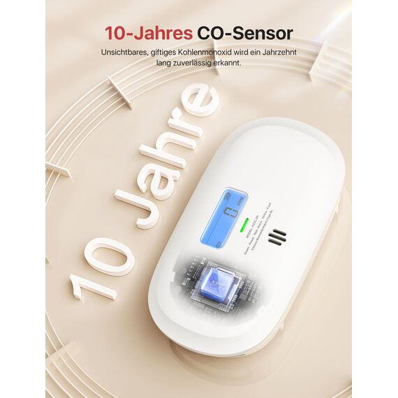 X-Sense Kohlenmonoxid Melder, TÜV Rheinland Zertifiziert, 10 Jahre Sensor, CO Melder mit austauschbarer Batterie und digitalem Display, Kohlenmonoxid-Melder mit Testknopf, XC0C-SR