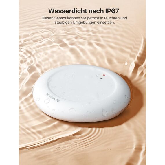 X-Sense Wassermelder WLAN, Smarter Wassermelder, mit App-Warnungen（nur 2.4Ghz）, wasserdicht nach IP67, Funk-Wassersensor für Küche, Bad, Keller, SBS50 Basisstation erforderlich, SWS0A