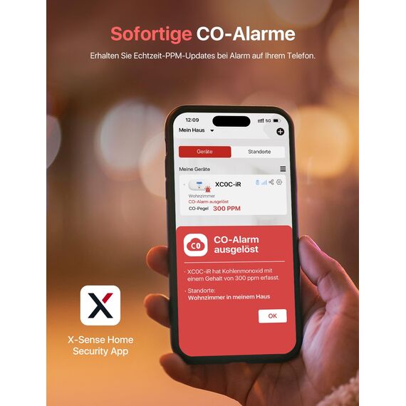X-Sense Smart Kohlenmonoxid Melder XC0C-iR, TÜV Rheinland Zertifiziert, Stummschaltung per App, CO Melder mit LCD-Digitalanzeige, Kohlenmonoxidmelder mit austauschbarer Batterie, 1 Stück