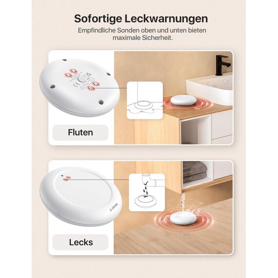 X-Sense Wassermelder WLAN, Smarter Wassermelder, mit App-Warnungen（nur 2.4Ghz）, wasserdicht nach IP67, Funk-Wassersensor für Küche, Bad, Keller, SBS50 Basisstation erforderlich, SWS0A